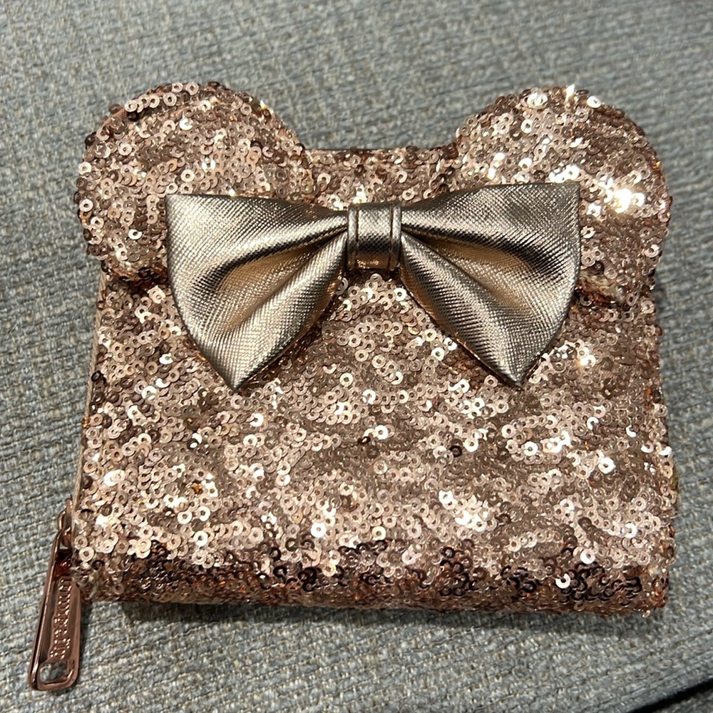 Disney Parks loungefly rose gold glitter wallet